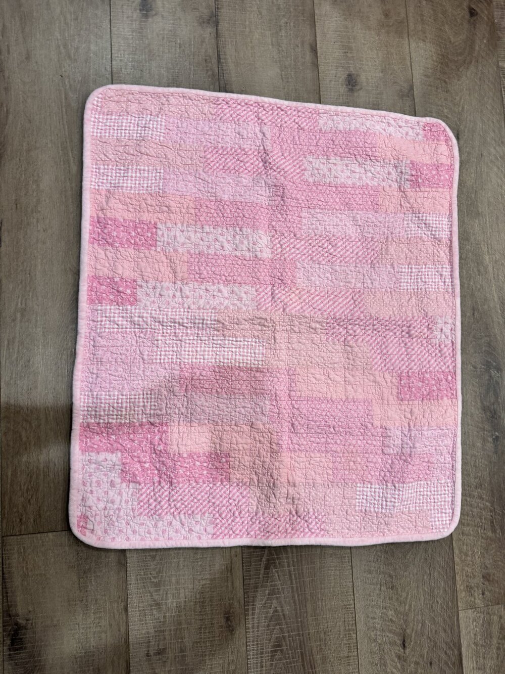 Vintage Hand Quilted Reversible Quilt Pink Patchwork White Chenille Crib